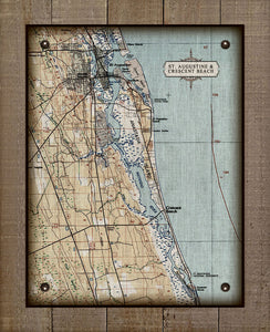 Vintage St Augustine & Crescent Beach Map On 100% Natural Linen