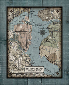 St Johns River & Fleming Island  Map On 100% Natural Linen