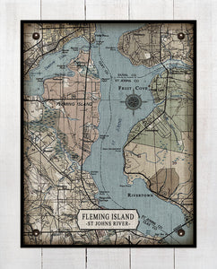 St Johns River & Fleming Island  Map On 100% Natural Linen