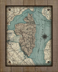 St Johns River & Fleming Island Vintage Map On 100% Natural Linen