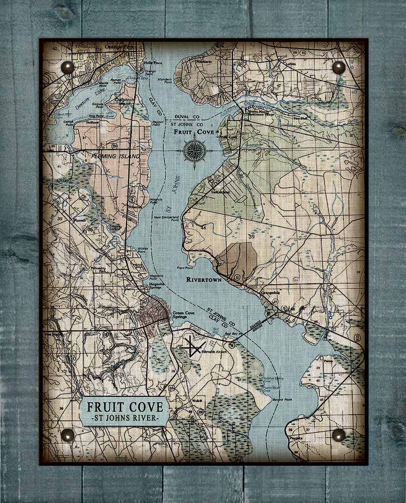 St Johns River Fruit Cove Vintage Map - On 100% Natural Linen