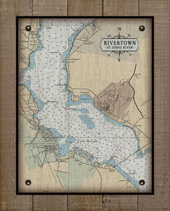 St Johns River - Rivertown- Nautical Chart On 100% Natural Linen