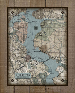 St Johns River Rivertown Vintage Map - On 100% Natural Linen