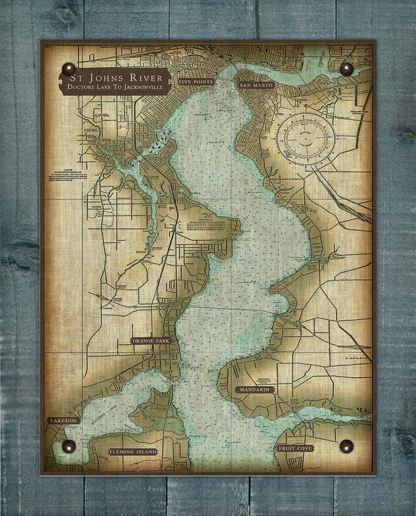 St Johns River - Jacksonville To Doctors Lake - Nautical Chart On 100% Natural Linen