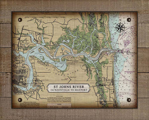 St Johns River - Jacksonville To Mayport - Nautical Chart On 100% Natural Linen