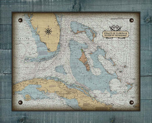 Straits Of Florida And Island Of The Bahamas Nautical Chart On 100% Natural Linen