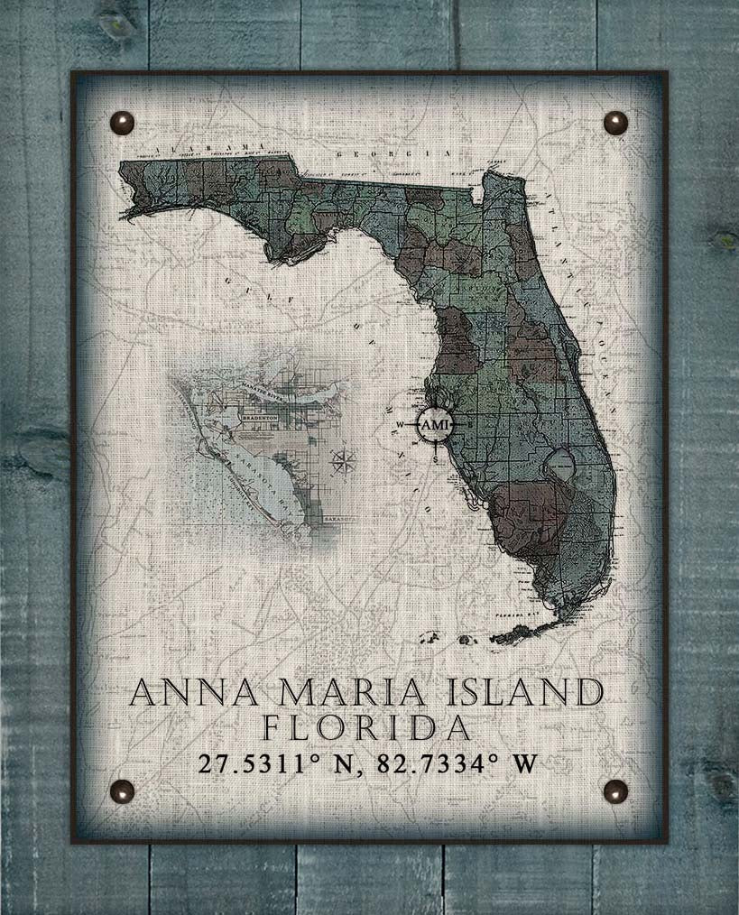 Anna Maria Island Florida Vintage Design Board Mounted Canvas Print