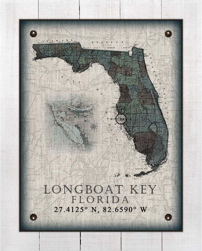 Longboat Key Florida Vintage Design On 100% Natural Linen