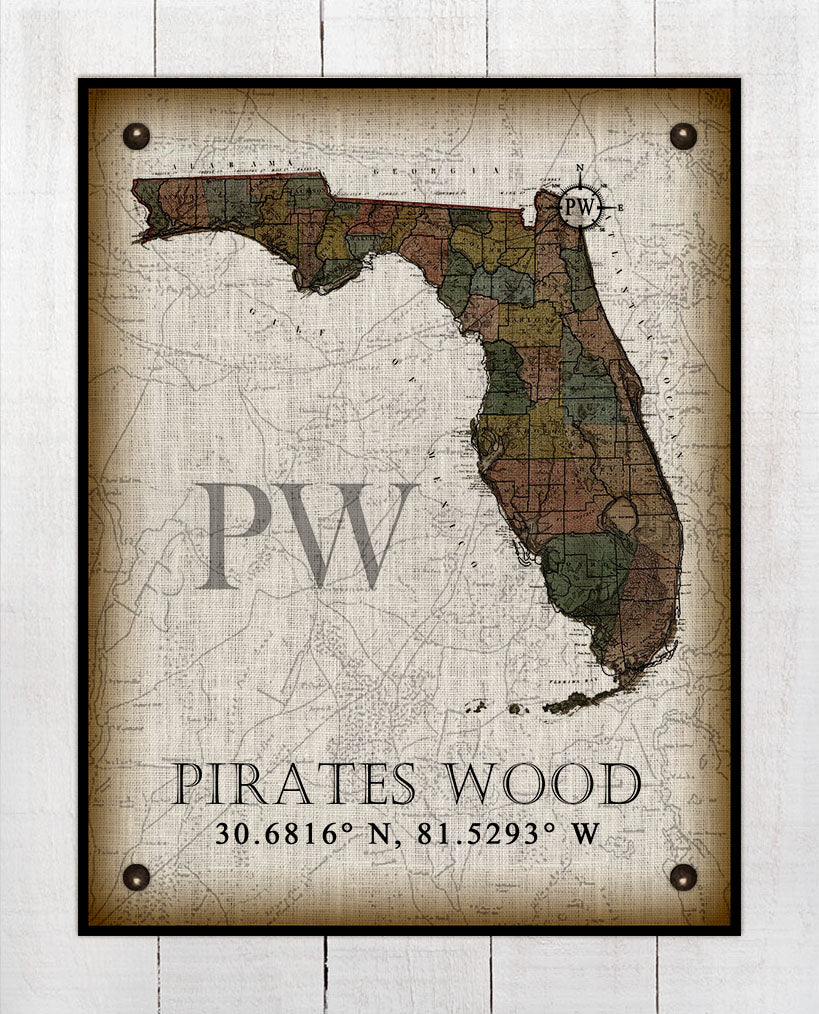 Pirates Wood - Florida Vintage Design On 100% Natural Linen