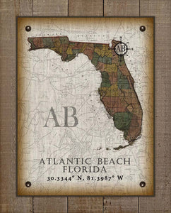 Atlantic Beach Florida Vintage Design On 100% Natural Linen