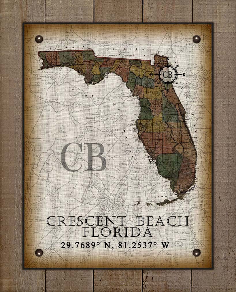 Crescent Beach Florida Vintage Design On 100% Natural Linen