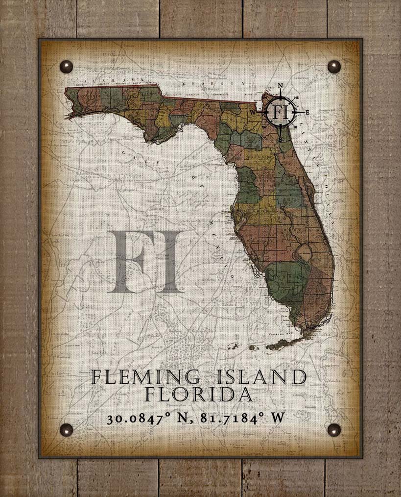 Fleming Island Florida Vintage Design On 100% Natural Linen
