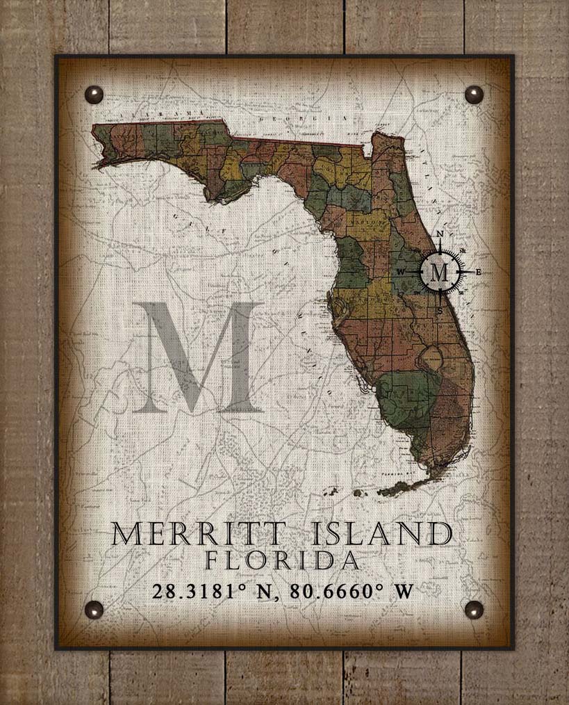 Merritt Island Florida Vintage Design On 100% Natural Linen