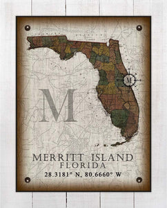 Merritt Island Florida Vintage Design Board Mounted Canvas Print