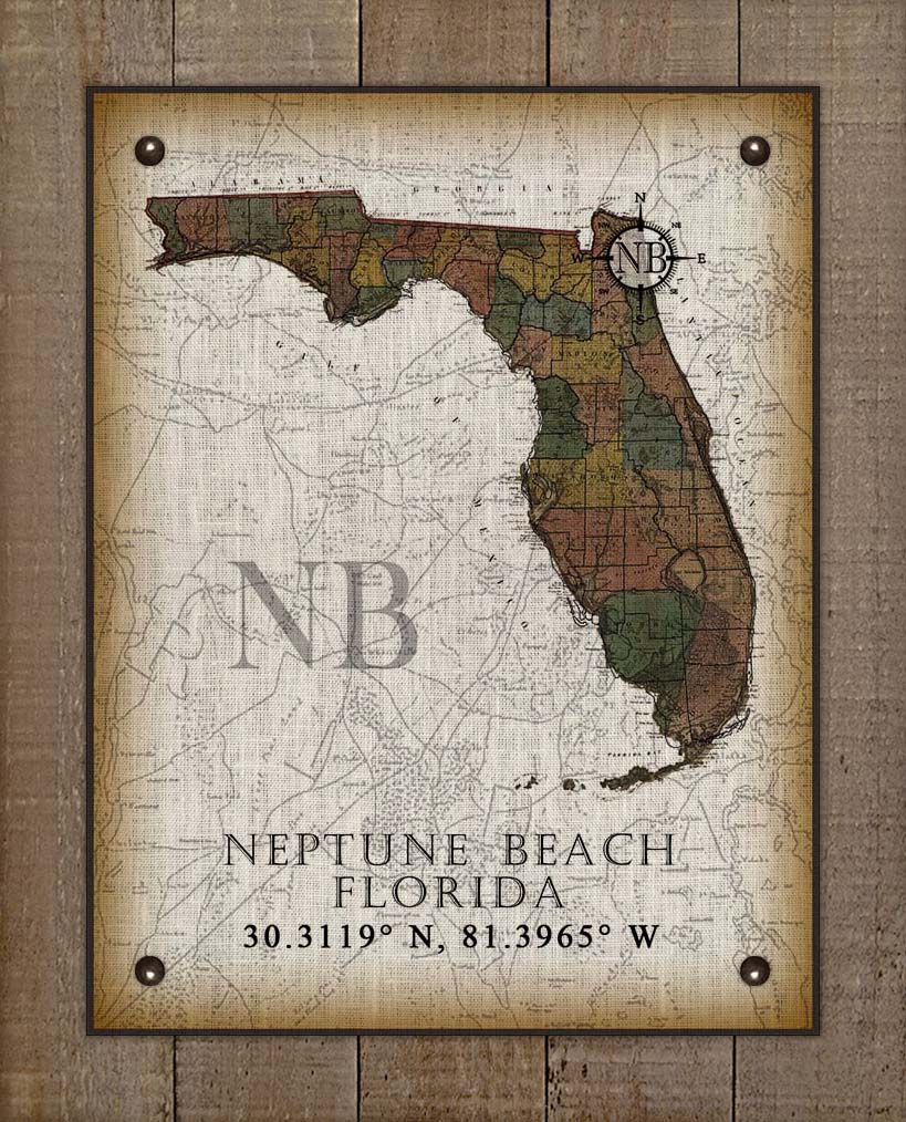 Neptune Beach Florida Vintage Design On 100% Natural Linen