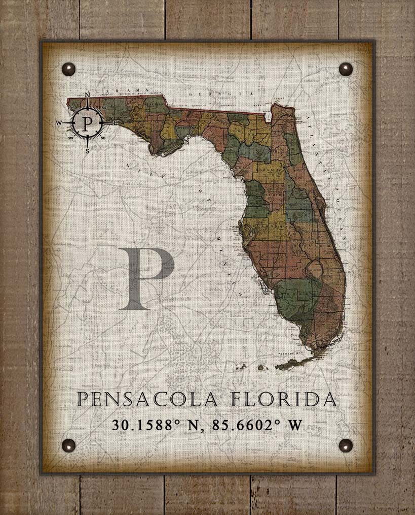 Pensacola Florida Vintage Design On 100% Natural Linen