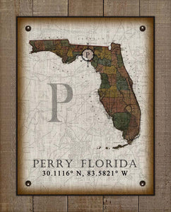Perry Florida Vintage Design Board Mounted Canvas Print