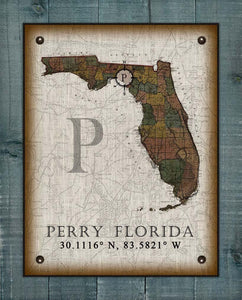 Perry Florida Vintage Design Board Mounted Canvas Print