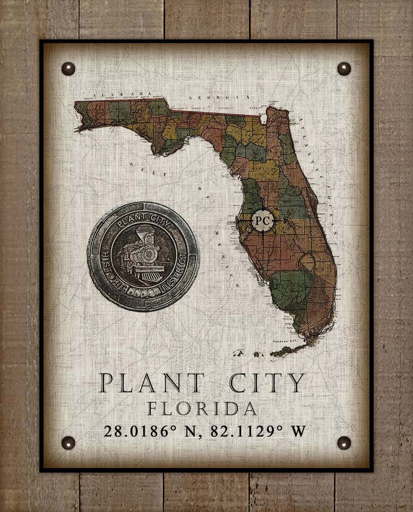 Plant City (2) Florida Vintage Design On 100% Natural Linen