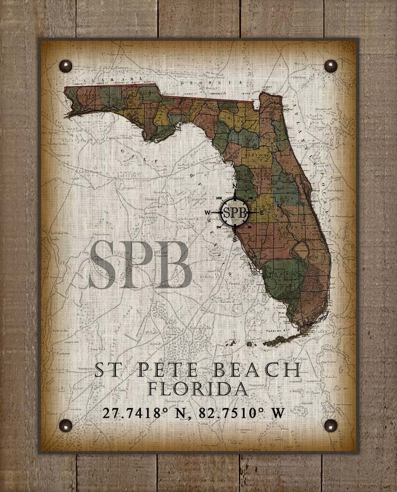 St Pete Beach Florida Vintage Design On 100% Natural Linen