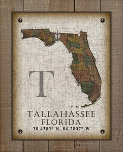 Tallahassee Florida Vintage Design Board Mounted Canvas Print