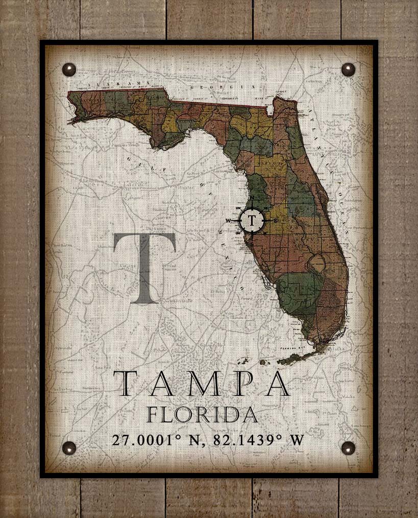Tampa Florida Vintage Design On 100% Natural Linen