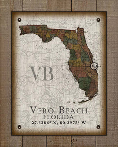 Vero Beach Florida Vintage Design On 100% Natural Linen