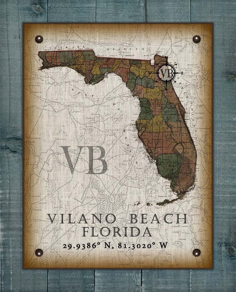 Vilano Beach Florida Vintage Design On 100% Natural Linen