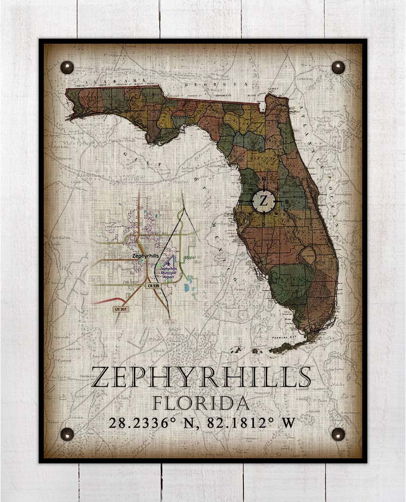 Zephyrhills (2) Florida Vintage Design On 100% Natural Linen