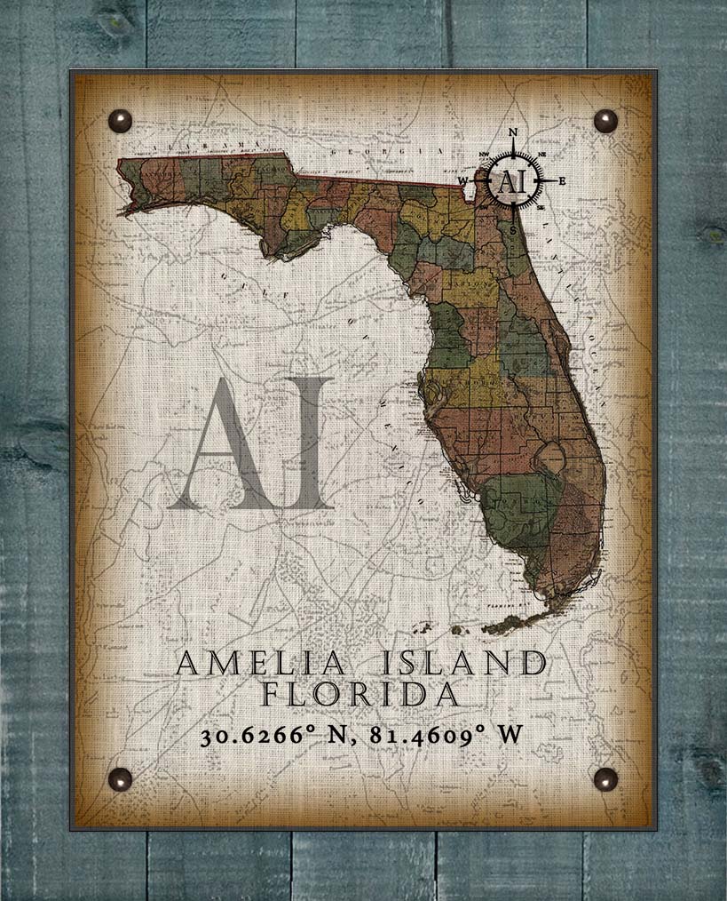 Amelia Island Florida Vintage Design On 100% Natural Linen