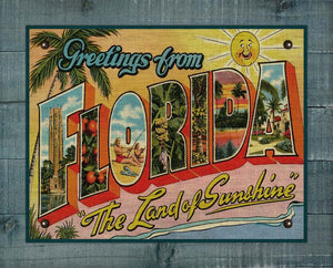 Vintage Florida Post Card On 100% Linen