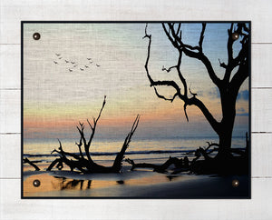 Driftwood Beach At Dawn - On 100% Natural Linen