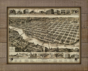1888 Columbus Georgia Birds Eye Map - Board Mounted Canvas Print