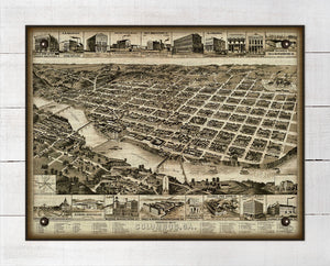 1888 Columbus Georgia Birds Eye Map - Board Mounted Canvas Print