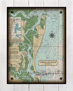 Cumberland  Island -Georgia- Nautical Chart - On 100% Natural Linen