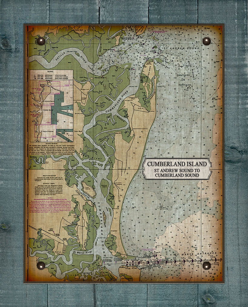 Cumberland Island Nautical Chart - On 100% Natural Linen