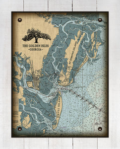 Golden Isles (blue) -Jekyll, St Simons & Sea Island Nautical Chart - On 100% Natural Linen