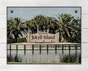 Jekyll Island Welcome Sign - On 100% Natural Linen
