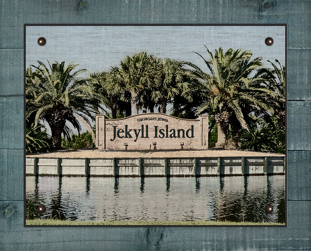 Jekyll Island Welcome Sign - On 100% Natural Linen