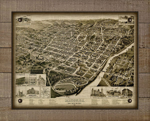1887 Macon Georgia Birds Eye Map - On 100% Natural Linen