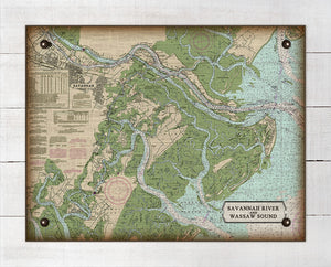 Savannah River And Coastal Islands Nautical Chart - On 100% Natural Linen