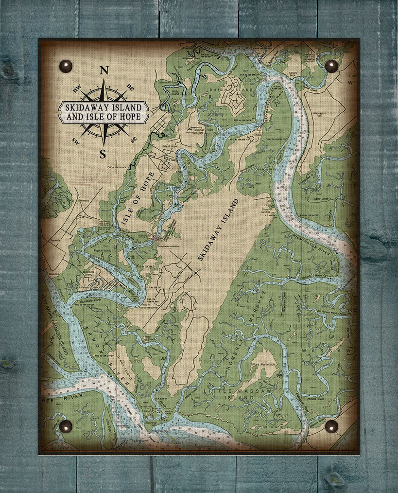 Skidaway And Isle of Hope Nautical Chart - On 100% Natural Linen
