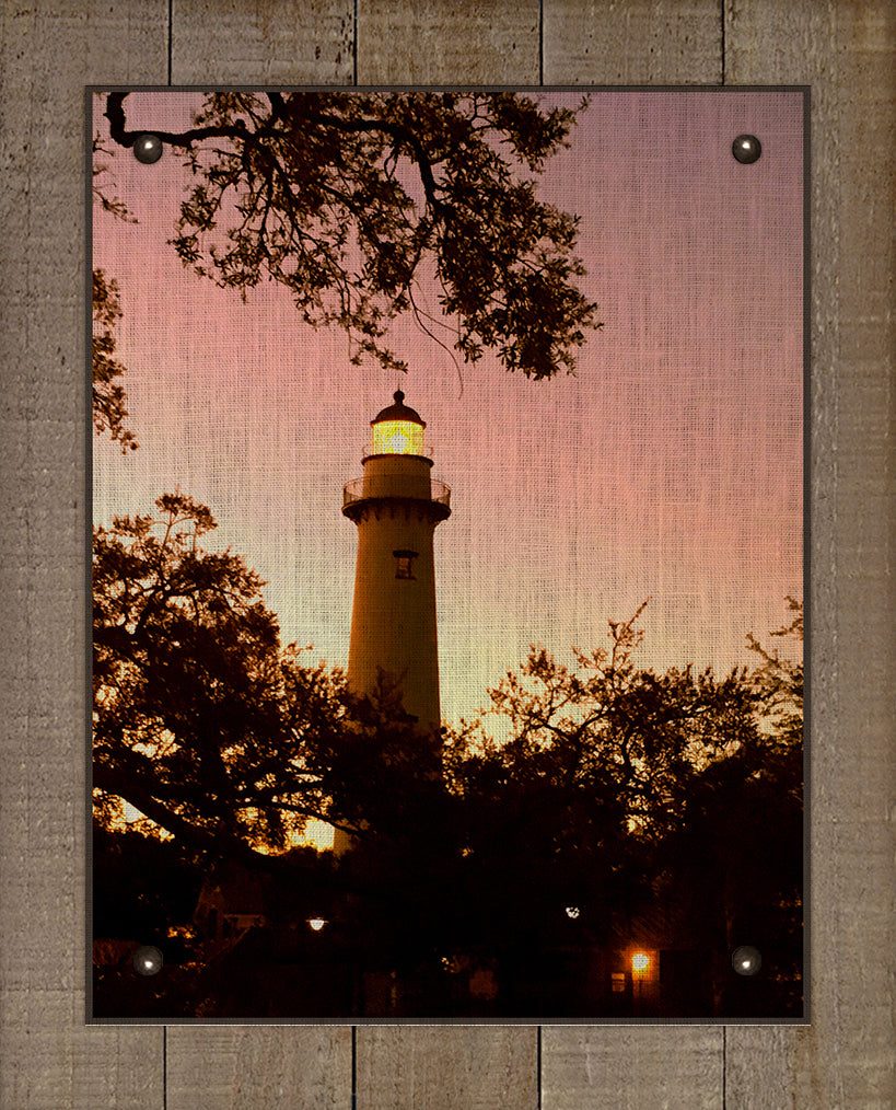 St Simons Lighthouse At Dawn - On 100% Natural Linen