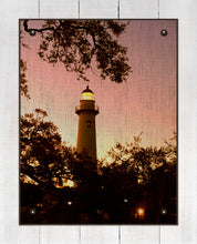 Load image into Gallery viewer, St Simons Lighthouse At Dawn - On 100% Natural Linen
