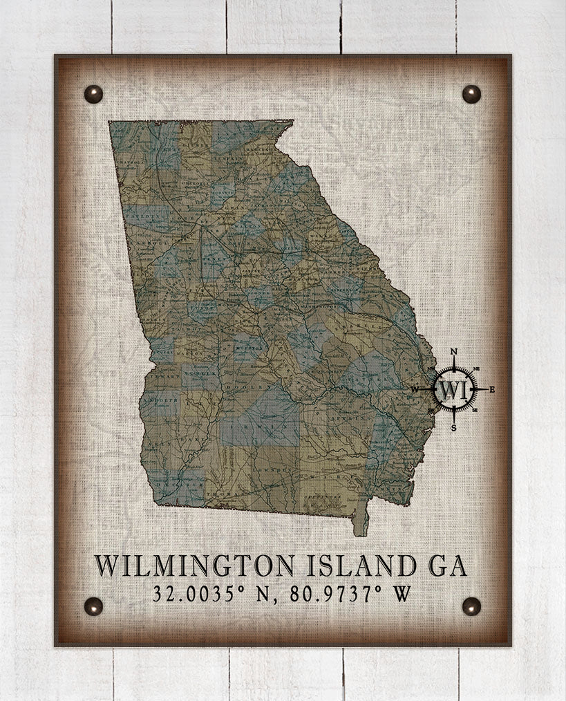 Wilmington Island Georgia Vintage Design (2) On 100% Natural Linen