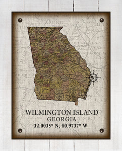 Wilmington Island Georgia Vintage Design Board Mounted Canvas Print