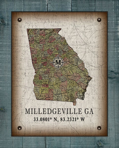 Milledgeville Georgia Vintage Design Board Mounted Canvas Print