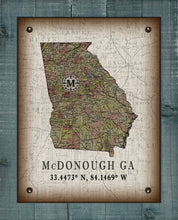 Load image into Gallery viewer, McDonough Georgia Vintage Design Board Mounted Canvas Print
