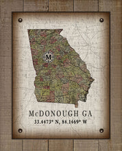 Load image into Gallery viewer, McDonough Georgia Vintage Design Board Mounted Canvas Print
