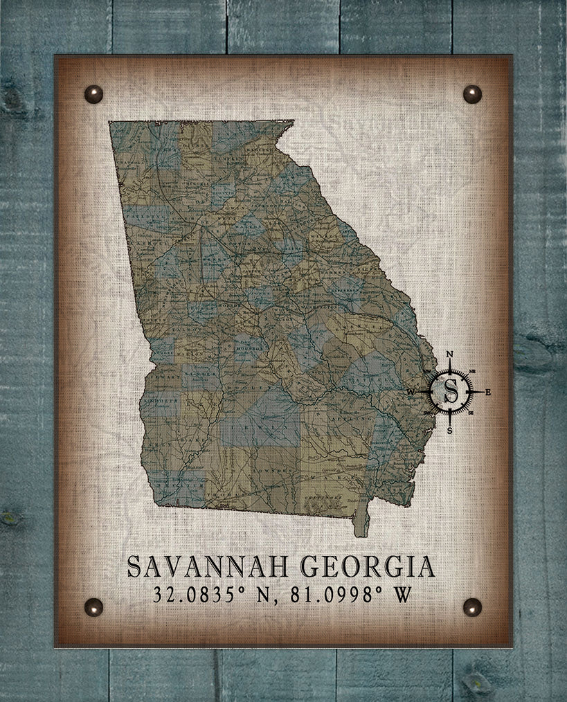 Savannah Georgia Vintage Design (2) On 100% Natural Linen